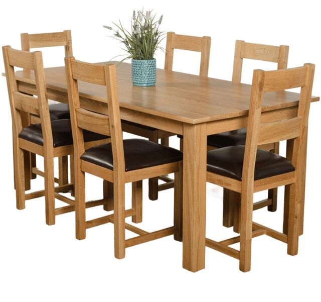 Oslo 180 x 90 cm Large Oak Dining Table and 6 Lincoln Chairs Brown Brown