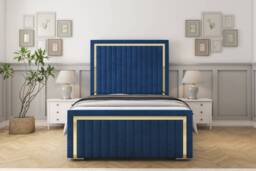 "Sloomy Boston Gold Navy Plush Bed Frame With 50"" Upholstered Headboard 5' King"
