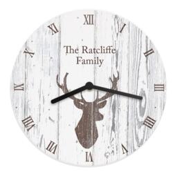 Personalised Highland Stag Shabby Chic Wooden Clock White