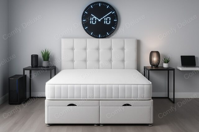 End Opening Ottoman Divan Bed Set White Plush 4ft Small Double