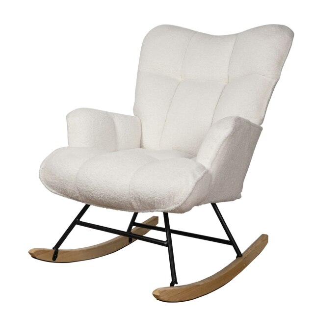 Alivio Teddy Rocking White Chair for Nursery, Comfy Rocking Armchair with High Backrest Multi