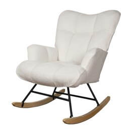 Alivio Teddy Rocking White Chair for Nursery, Comfy Rocking Armchair with High Backrest Multi