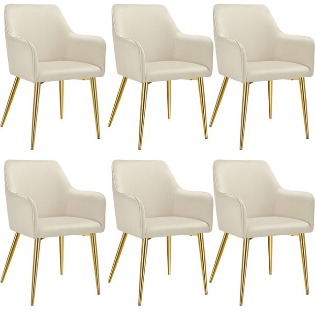 Dining Chair Avane - velvet look, padded armchair, high backrest and high armrests Cream beige 6