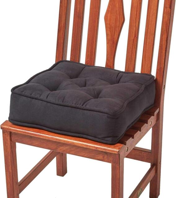 "Homescapes Black Faux Suede Dining Chair Booster Cushion Black Black 40cm x 40cm x 10cm (16"" x 16"" x 4"")"