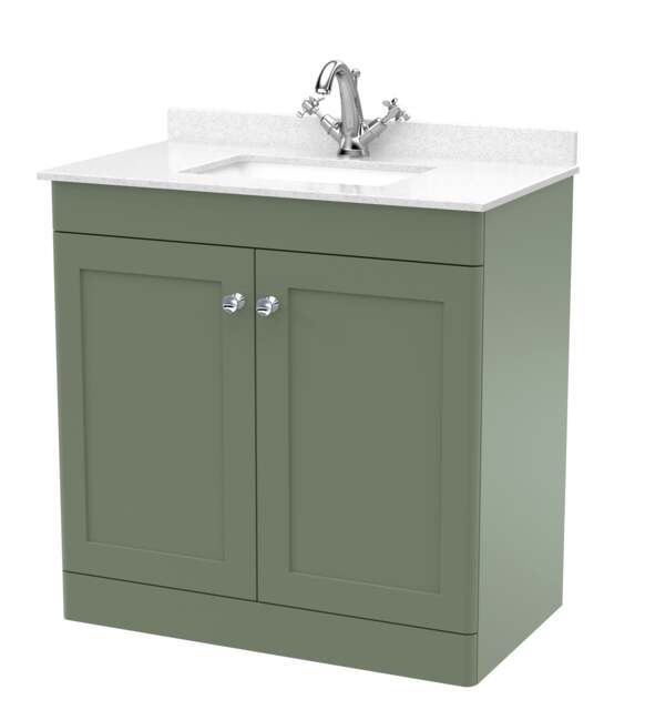 Balterley Swynnerton Traditional 2 Door Floor Standing Vanity Unit with Marble Basin, Satin Green, 800mm