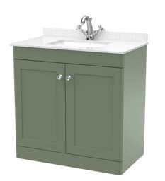 Balterley Swynnerton Traditional 2 Door Floor Standing Vanity Unit with Marble Basin, Satin Green, 800mm