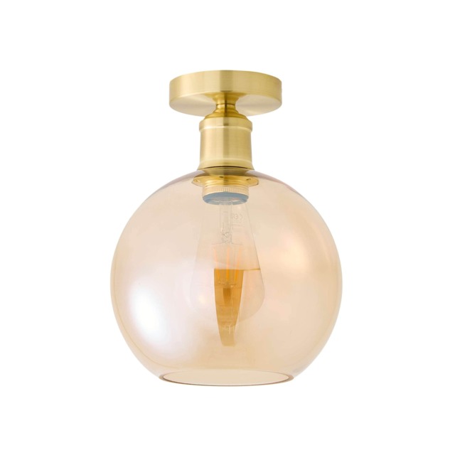 ValueLights Bellamy Gold Flush Ceiling Light Amber Shade Gold Amber