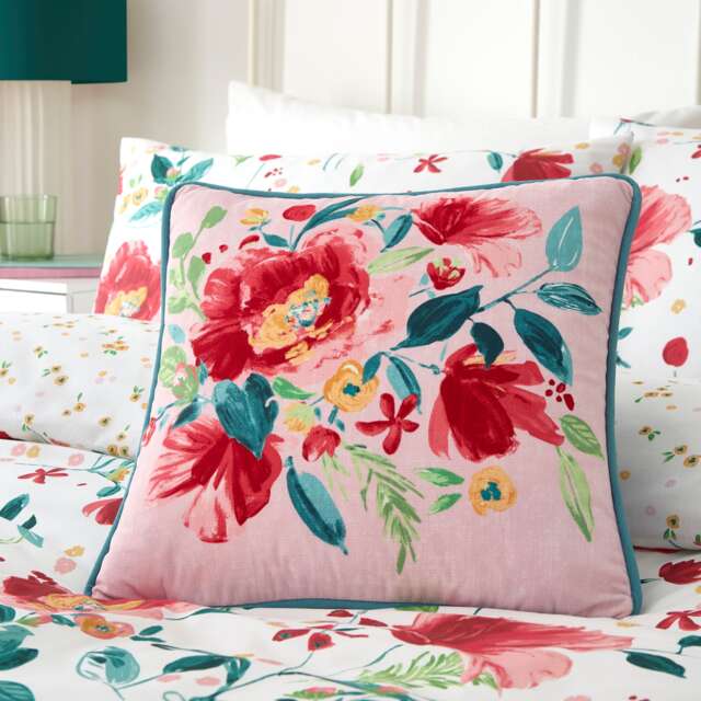 D & D Abstract Poppy Filled Cushion Red