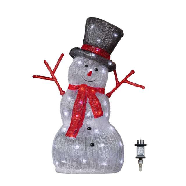55cm Acrylic Snowman w/Top Hat & Red Scarf