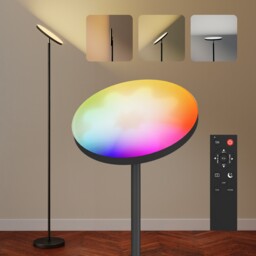 HOMCOM RGB Uplighter Floor Lamp, Tall Dimmable Standing Lamp with Remote & Touch Control, 350 Rotatable Head for Living Room Bedroom, 2700K-6000K Colour Temperatures, Black