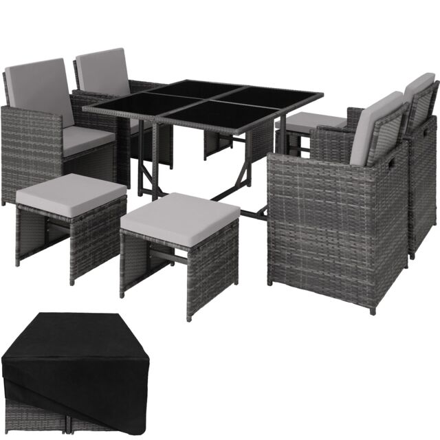 Garden Table and Chairs Bilbao - 8 seats, weather and UV-resistant, rain cover Grey grey 1