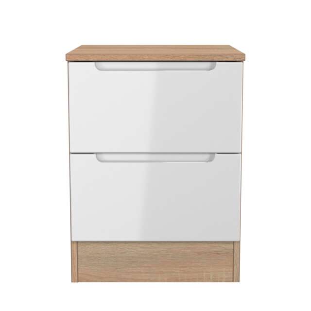 Lucca 2 Drawer Compact Bedside Cabinet in White Gloss & Bardolino Oak (Ready Assembled) White White Gloss & Bardolino Oak