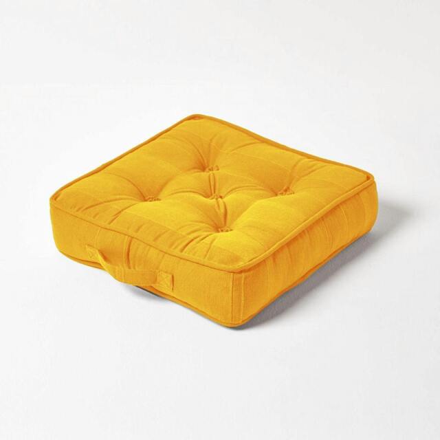 Homescapes Rajput Ribbed Cotton Floor Cushion Mustard Yellow Yellow Mustard Yellow 40 x 40 cm