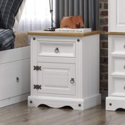 Corona Premium Bedside Cabinet - Mexican Pine Design with Dovetail Drawer and Metal Hardware White White Wax One Size 1