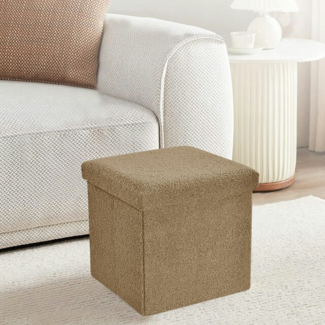 Home Republic Boucle Storage Ottoman - 38cm X 38cm Foldable Cream