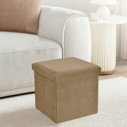 Home Republic Boucle Storage Ottoman - 38cm X 38cm Foldable Cream