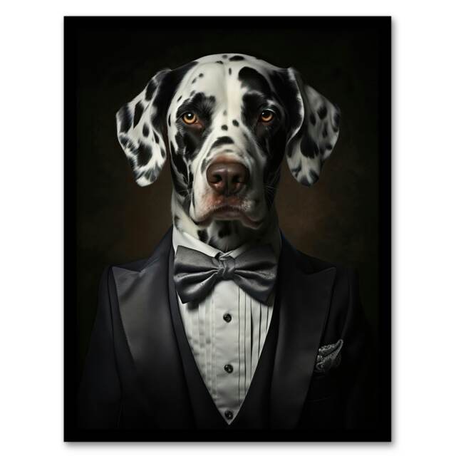 Dalmatian Dinner Jacket Portrait Dog Home Decor Black Framed Wall Art Print A4