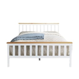 4ft6 Double Wooden Bed Frame In White With Caramel Bar