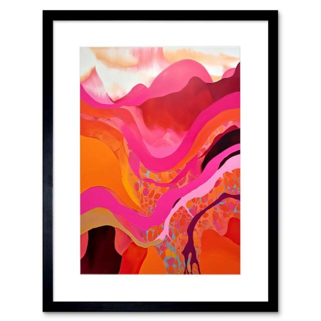 "Pink Mountains Abstract Bright Vibrant Alps Landscape 9x7"" Black Framed Wall Art Print"