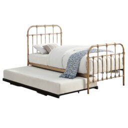 Camden Antique Brass Distressed Effect Hospital Style Metal Single Bed Frame & Guest Trundle