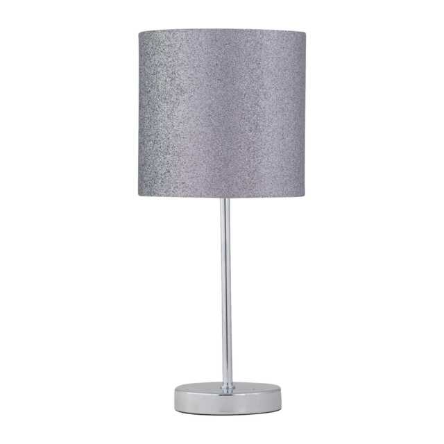Chrome Stick Table Lamp with Grey Glitter Shade Chrome Grey Medium 1