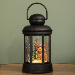 18cm Battery Operated LED Christmas Glitter Water Spinner Black Lantern Dog & Tree Scene