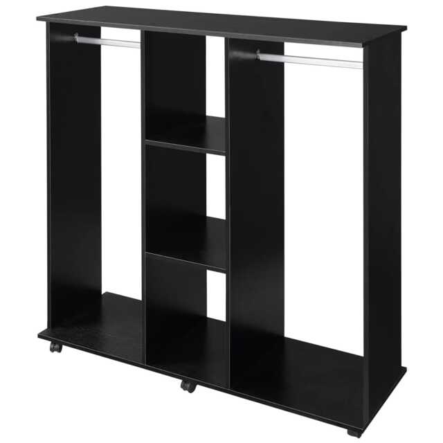 Open Wardrobe Clothes Rail With Storage Shelves on Wheels Black