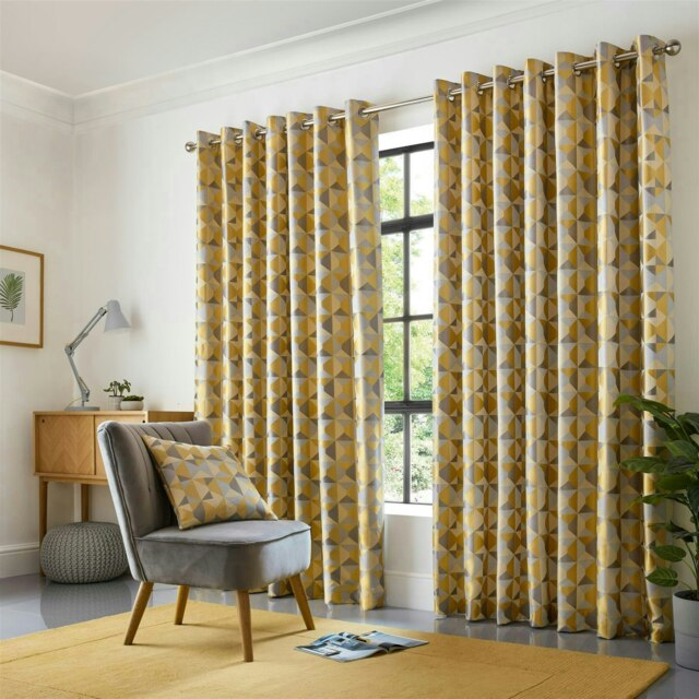 Scandi Ring Top Lined Curtains - 117cm x 183cm - Ochre/Silver