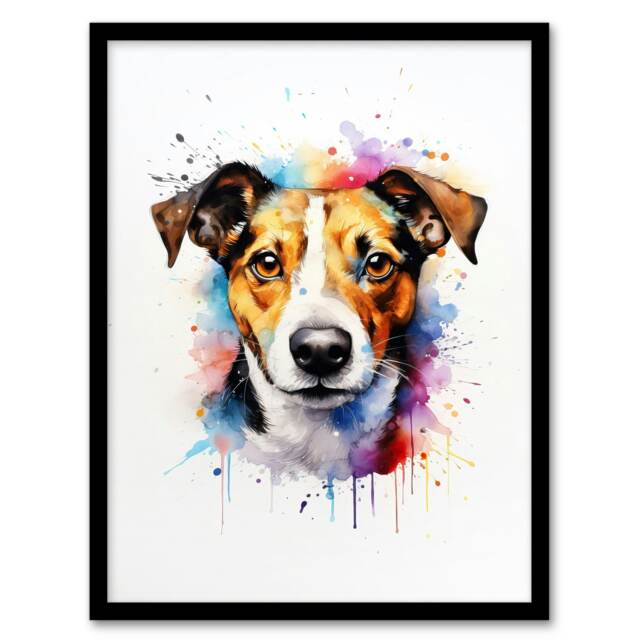 Jack Russell Lovers Gift Watercolour Pet Black Framed Wall Art Print A4