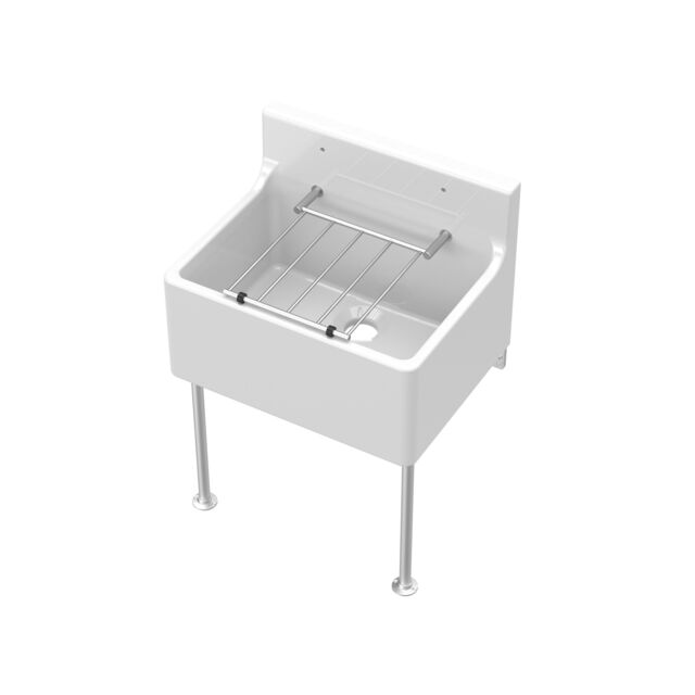Balterley Single Bowl Fireclay Cleaner Sink with Grill & Legs - Balterley White White 393 x 515 x 382mm 1