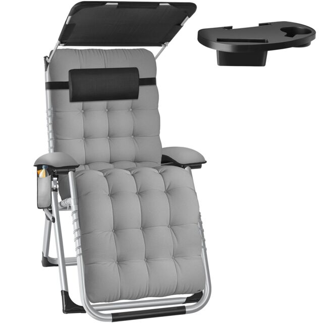Sun Lounger Cirrus with Plush Padding, Built-in Sun Shade and Folding Function Grey light grey One Size 1