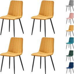 Set of 4 Chairs Milan Velvet Dining Chairs with Sturdy Metal Legs - Kitchen, Living Room & Reception Chairs with Backrest and Padded Seat Yellow One Size