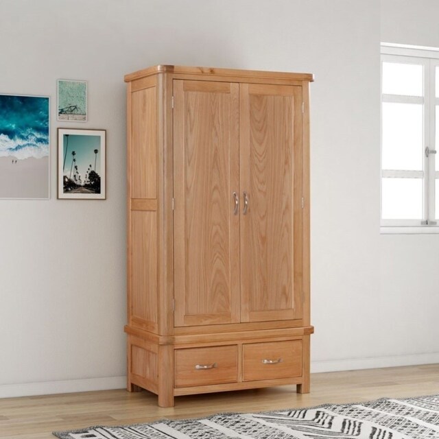 Bologna Double Wardrobe with 2 Drawers - L57 x W102 x H191 cm - Oak Brown