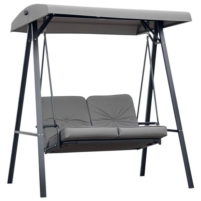 Outsunny 2 Seater Garden Outdoor Swing Chair Hammock w/ Adjustable Canopy Grey Grey Grey