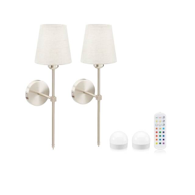 Omniance Monaco Rechargeable Wireless Wall Lights with Remote Clear Satin Nickel
