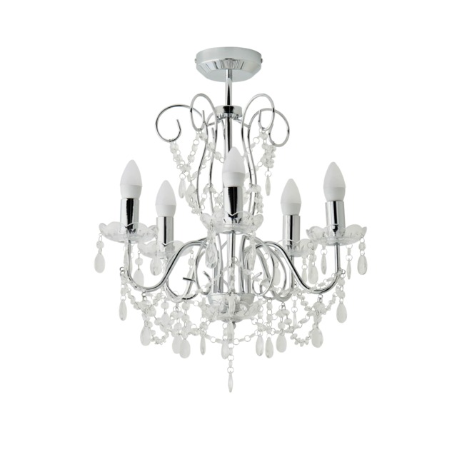 ValueLights Viscount 5 Way Chrome Chandelier with Crystal Droplets