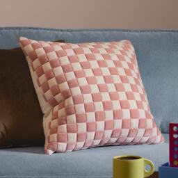 Furn Softie Checkerboard Quilted Polyester Filled Cushion, Pink