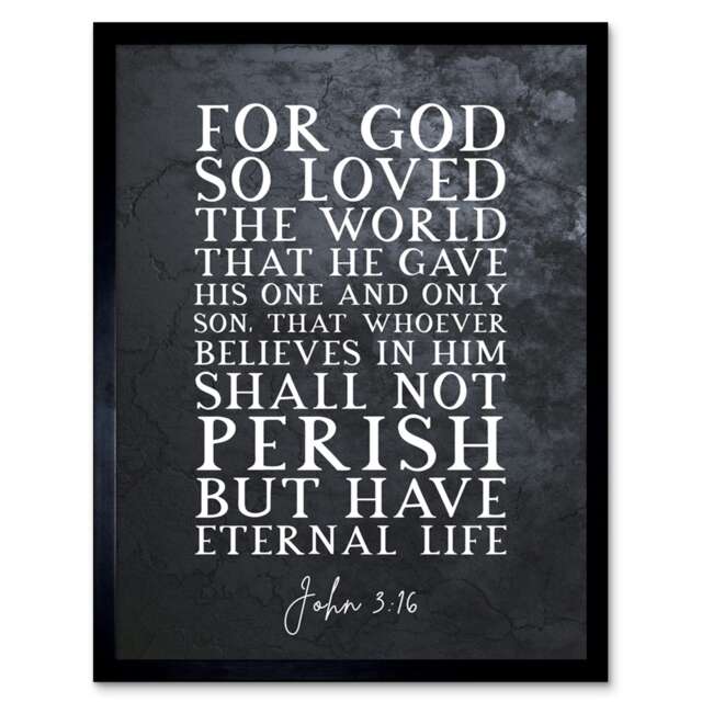 John 3:16 For God So Loved The World Gave Son Bible Quote Framed Wall Art Print