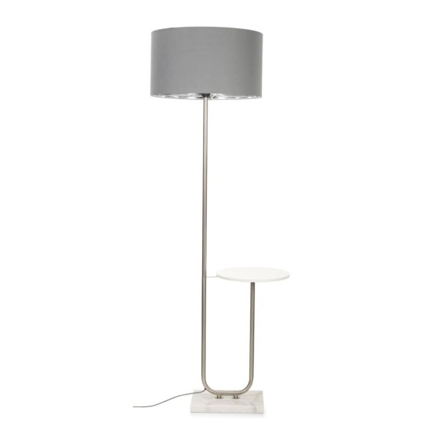 ValueLights Tavel Brushed Gold Floor Lamp Grey Chrome Shade