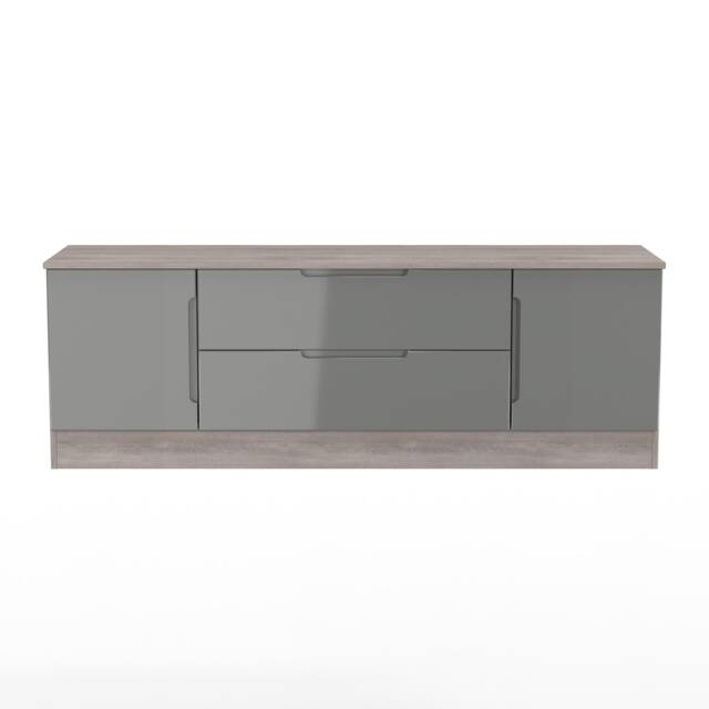 Lucca 2 Door 2 Drawer Wide TV Unit in Grey Gloss & Grey Oak (Ready Assembled) Grey Grey Gloss & Grey Oak