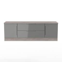 Lucca 2 Door 2 Drawer Wide TV Unit in Grey Gloss & Grey Oak (Ready Assembled) Grey Grey Gloss & Grey Oak