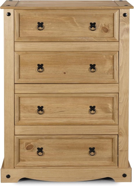 Corona Chest of Drawers 4 Drawer Tall Solid Mexican Pine
