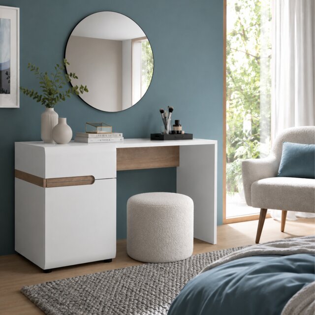 Chelsea Bedroom Desk & Dressing Table in White with a Truffle Oak Trim