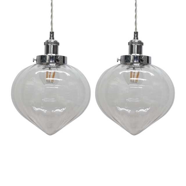 Set of 2 Layla - Clear Glass Easy Fit Pendant Shades Chrome Detail