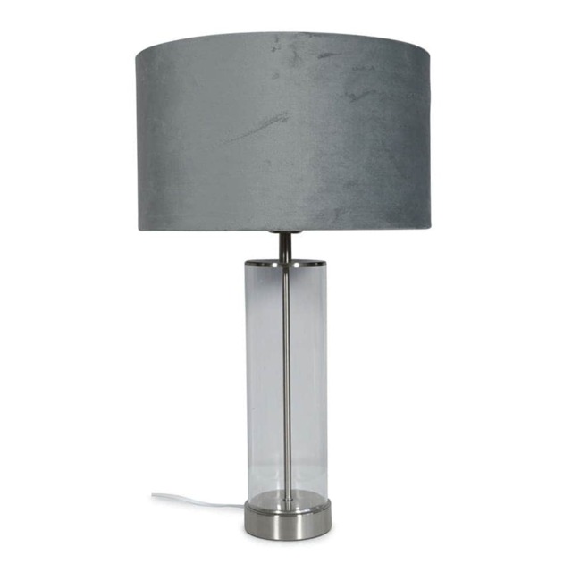 ValueLights Balan Brushed Chrome Table Lamp Grey Velvet Shade and Bulb