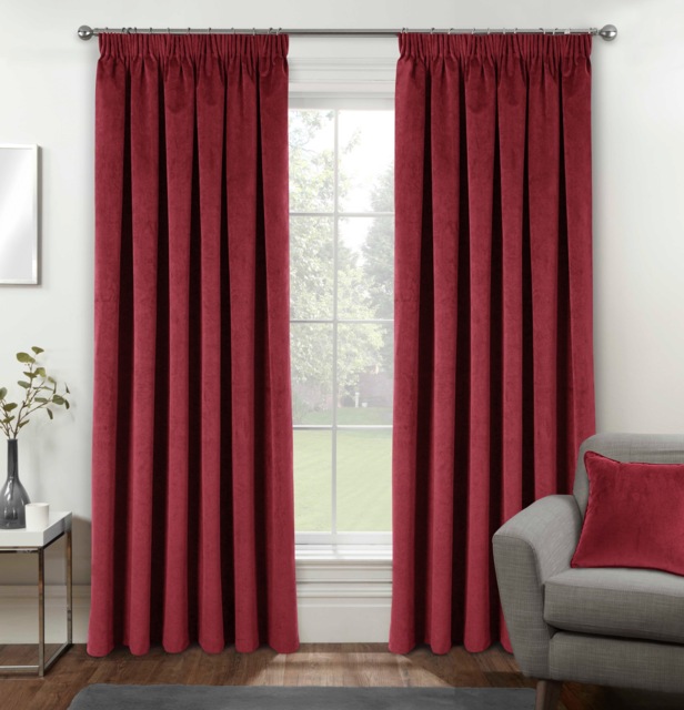 Luxury Enhanced Living Red Velvet, Supersoft, Blackout, Thermal Curtains with Tape Top (PAIR) - 90 x 90 inch (229x229cm) Red Red 2