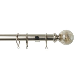 25-28mm Empire End Satin Silver Metal Curtain Pole Set 170 - 170cm Silver Silver