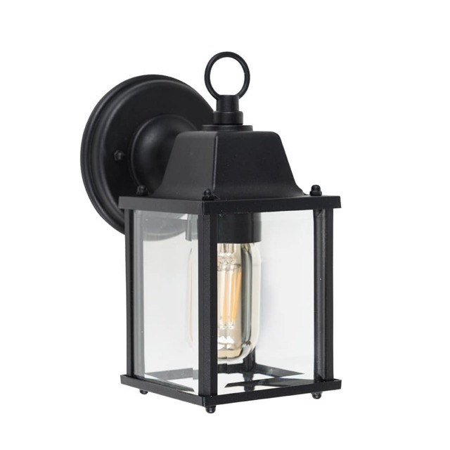 ValueLights Allgreave Black Metal and Glass Outdoor Security Wall Light Lantern