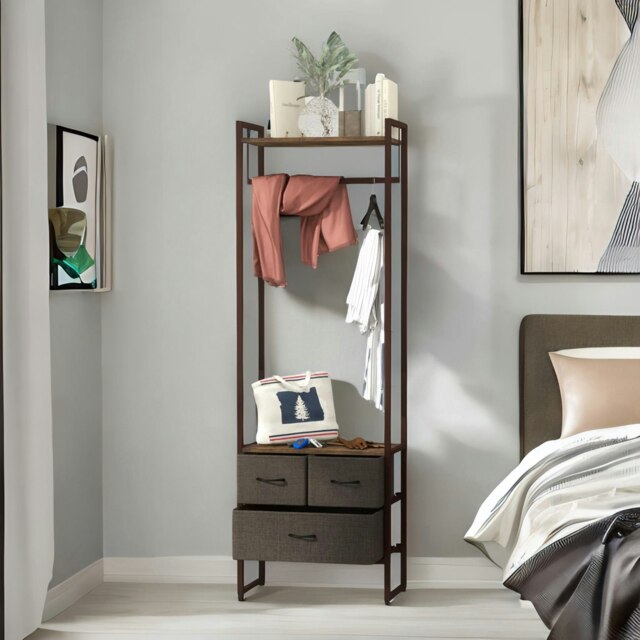 Industrial Hall Tree Coat Rack With 3 Fabric Drawers Brown Multi One Size