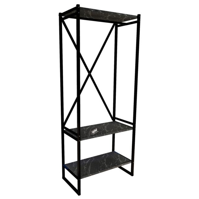Tall 3-Tier Wood and Metal Coat & Shoe Rack Black Not provided 1